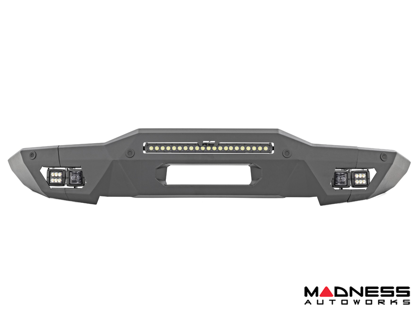 Ford Bronco Front Bumper - Full Width w/ 20" Black Series Flood Light + SAE Fog Cubes 